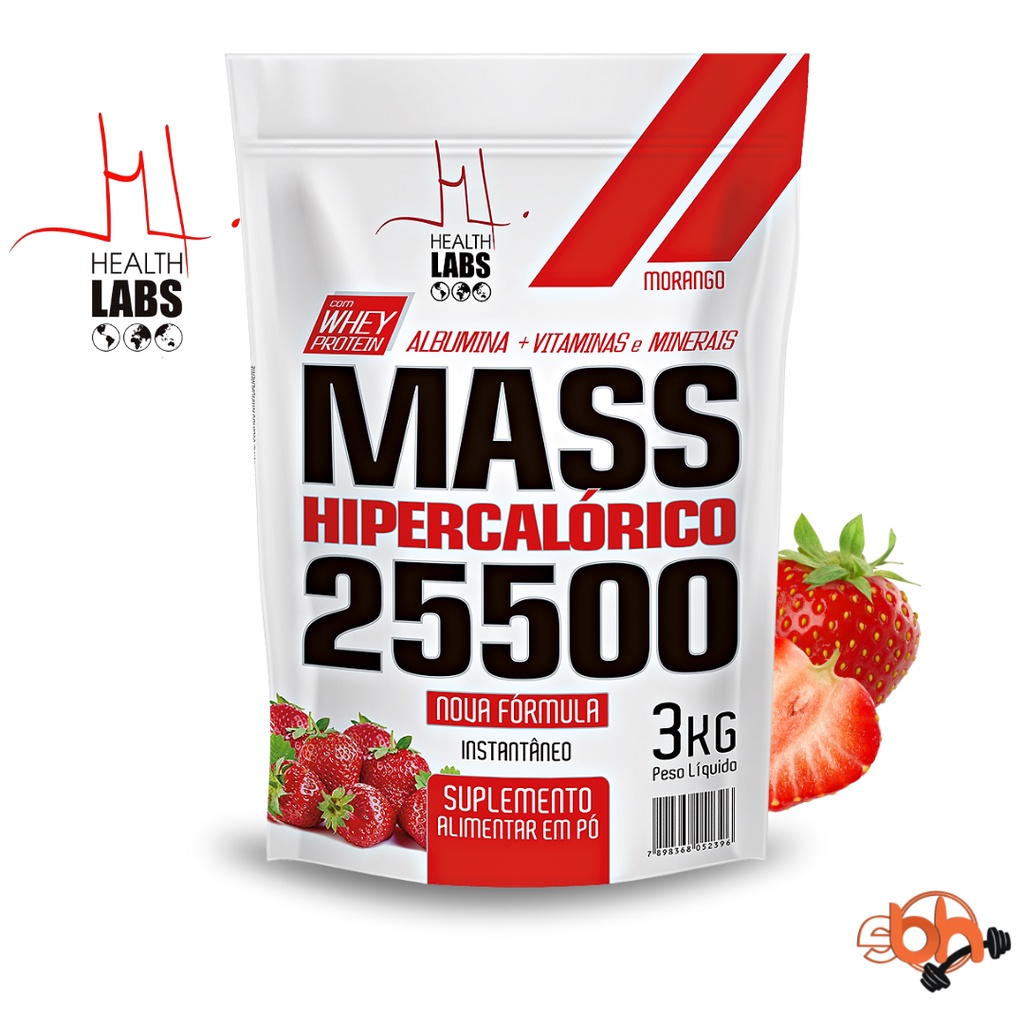 Suplemento Hipercalórico Mass 25500 3kg Ganho de massa Vários Sabores - Health Labs