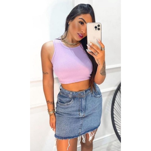 Cropped Feminino Regata Canelada Blusa Feminina