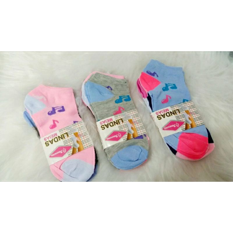 kit com 12 pares de meias soquete feminina colorida estampa delicada