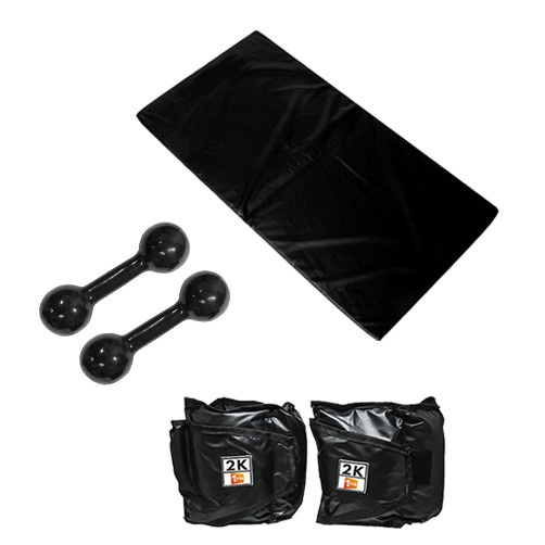 Kit Colchonete Preto + Par de Caneleira Tornozeleira De Peso 2kgs Profissional + Par de Halter Bola Emborrachado 3kg