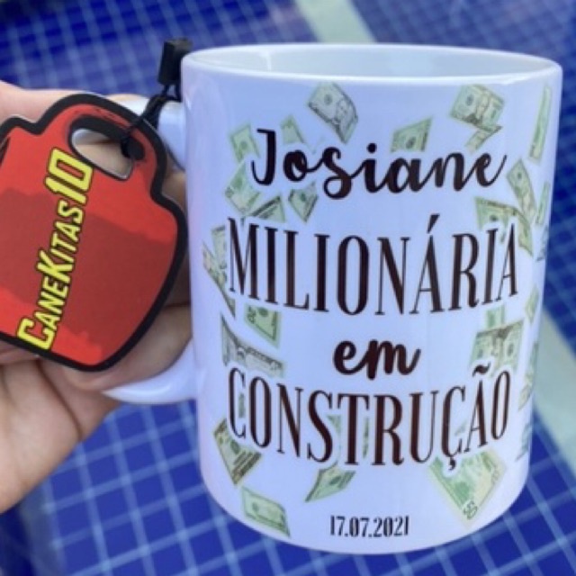 Caneca Personalizada MILIONÁRIA EM CONSTRUÇÃO(cerâmica branca 325 mL) - XÍCARA - dinheiro grana milionário rico rica business empreendedor empreendedora