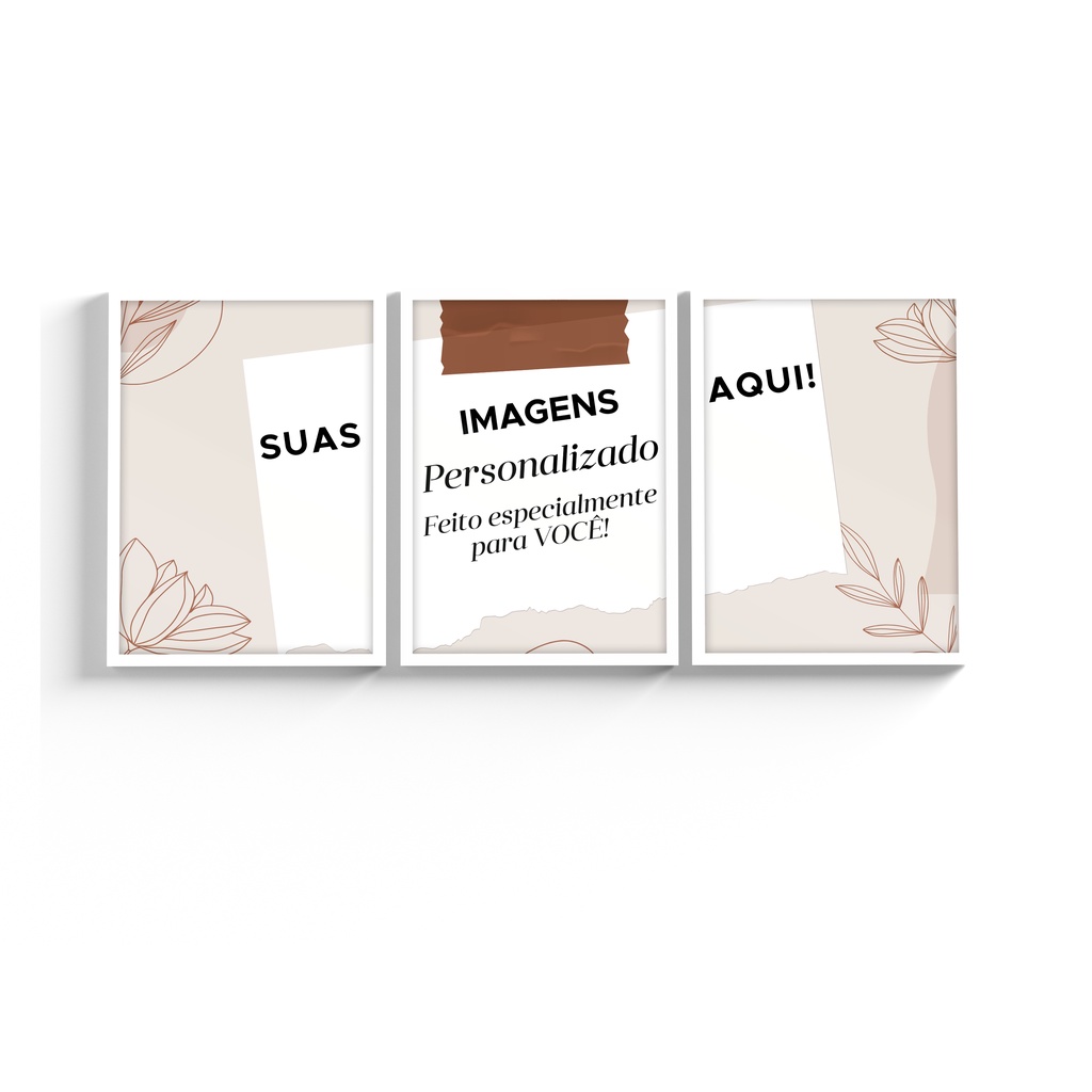 Kit 3 Quadros Decorativos 40x60 Personalizados Com Fotos Moldura