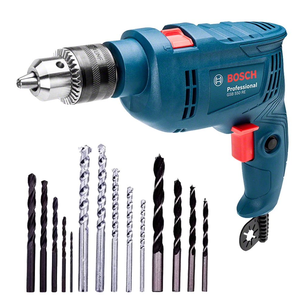 Furadeira de Impacto GSB 550 RE Bosch + 14 Brocas 550W 1/2" - Home & Living