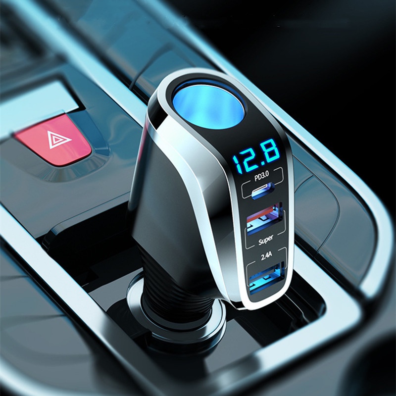 OZiO 3 Em 1 Soquete Porta USB Dupla Carregador De Carro Tipo C PD Carregamento Rápido Isqueiro De Automóveis Acessórios