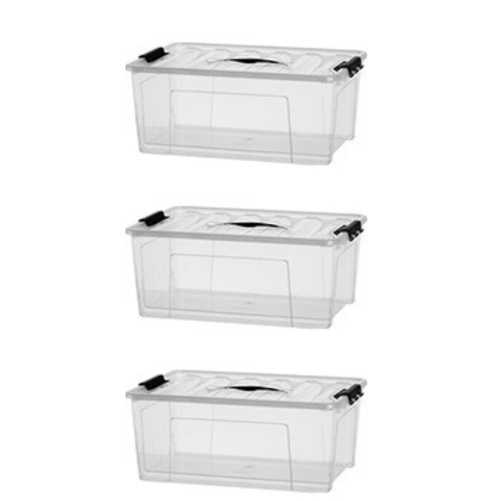 Kit 3 Caixas Container 20 Litros Com Tampa e Trava Transparente ...