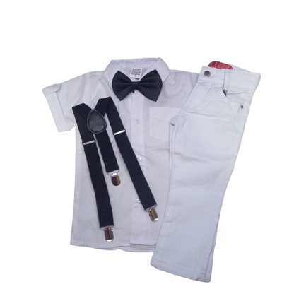 Conjunto Batizado Menino Bebe camisa manga curta