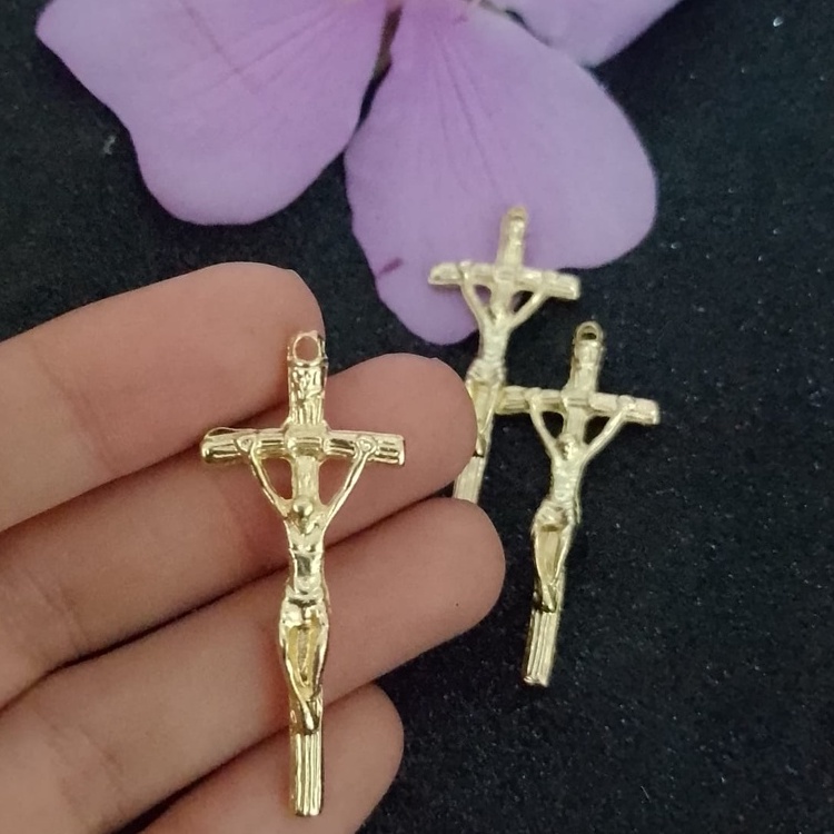 1 Cruz para Terço Dourado - Crucifixo - Peças para Terço Católico- Montagem de terço