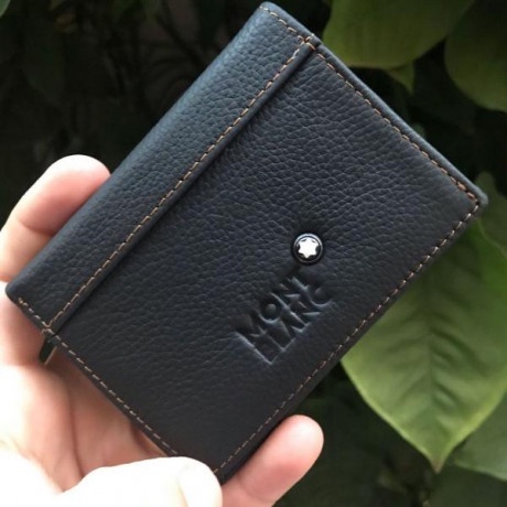 Carteira Slim Porta Cartão Mont Blanc Couro Legítimo Preto Liso Masculino Premium Top