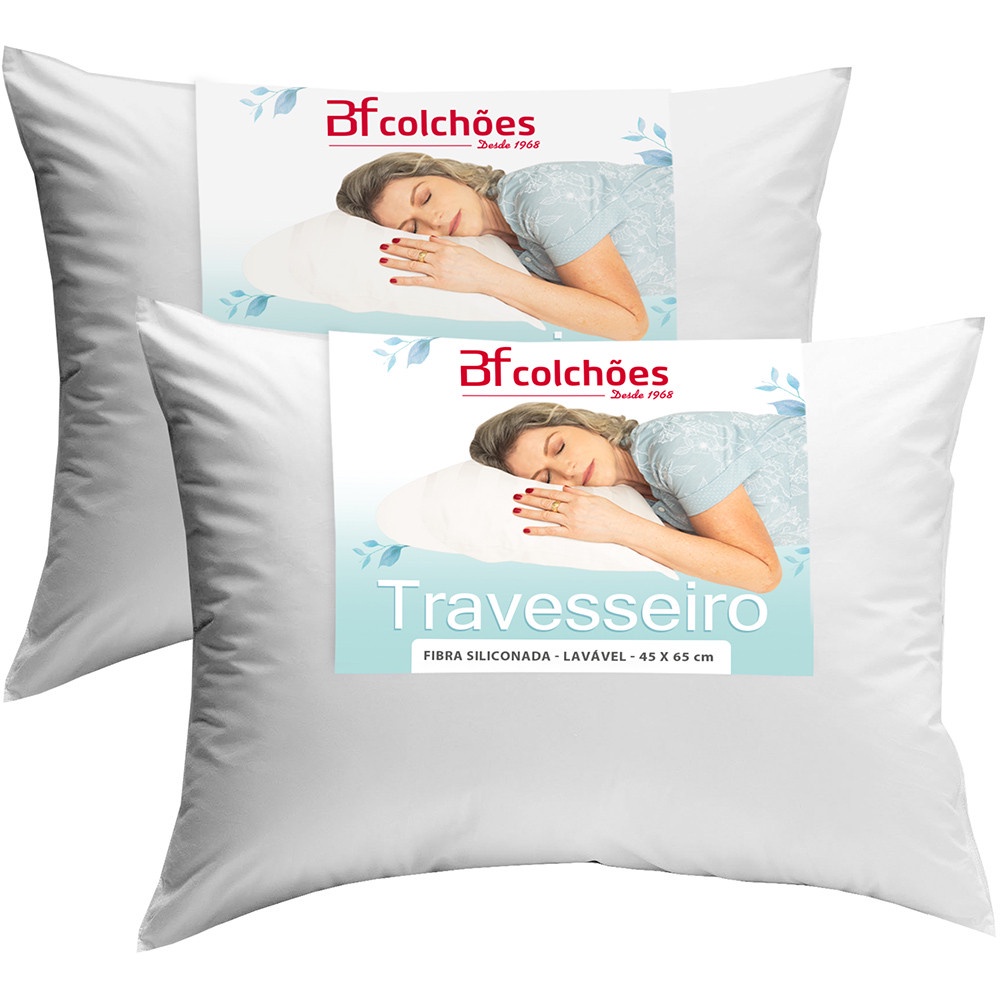 Kit 2 Travesseiros Antialérgico de Fibra Macio Lavável 45X65 BF Colchões