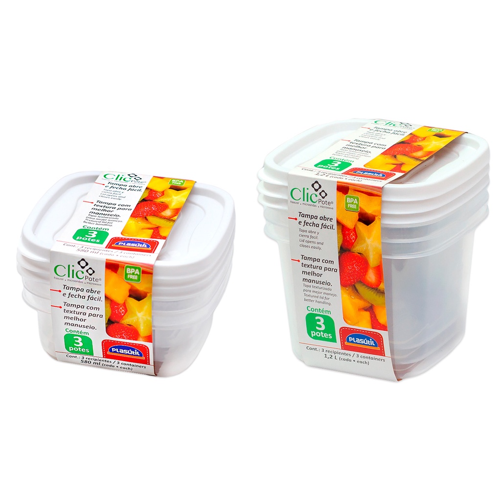 6 Potes 580ml 1200ml plástico com tampa para mantimentos alimentos frutas Vasilha marmita tapoer tapuer tapware tapawer tupperware Branco plásutil