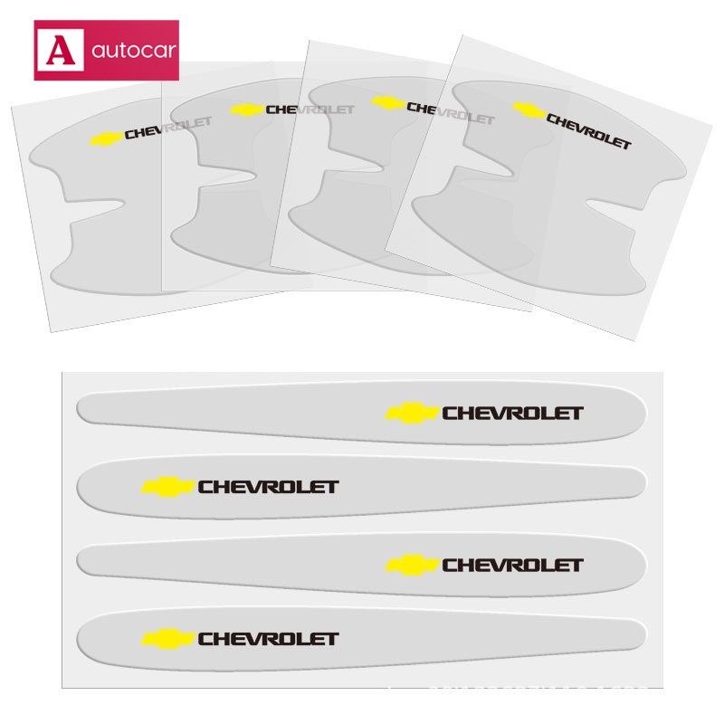 (Logo Chevrolet) Adesivo Transparente Protetor 8 Peças Para Carro Chevrolet Onix Tracker S-10 Spin Cruze TrailBlazer Maçaneta de porta de Carro