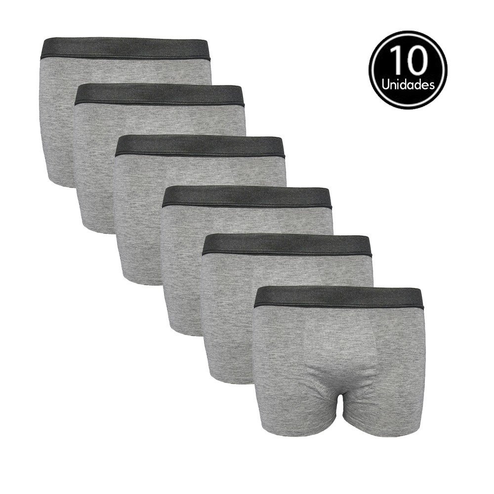 KIT 10 Cuecas Boxer Algodão Cotton Cinza Com Poliester C5 em Oferta na Shopee