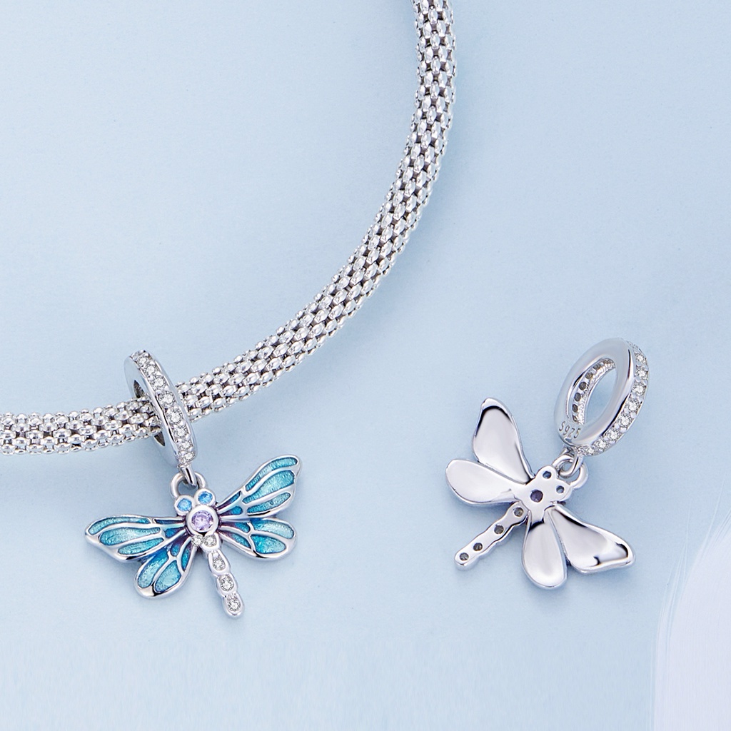 Pingente Bamoer 925 Prata Azul Libélula Charmosa Para Colar Diy · foto 2