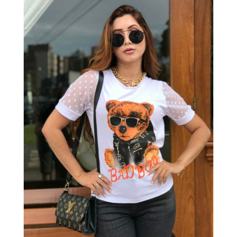 t-shirt feminina,100% Algodão penteado estampa cachorrinho | Shopee Brasil