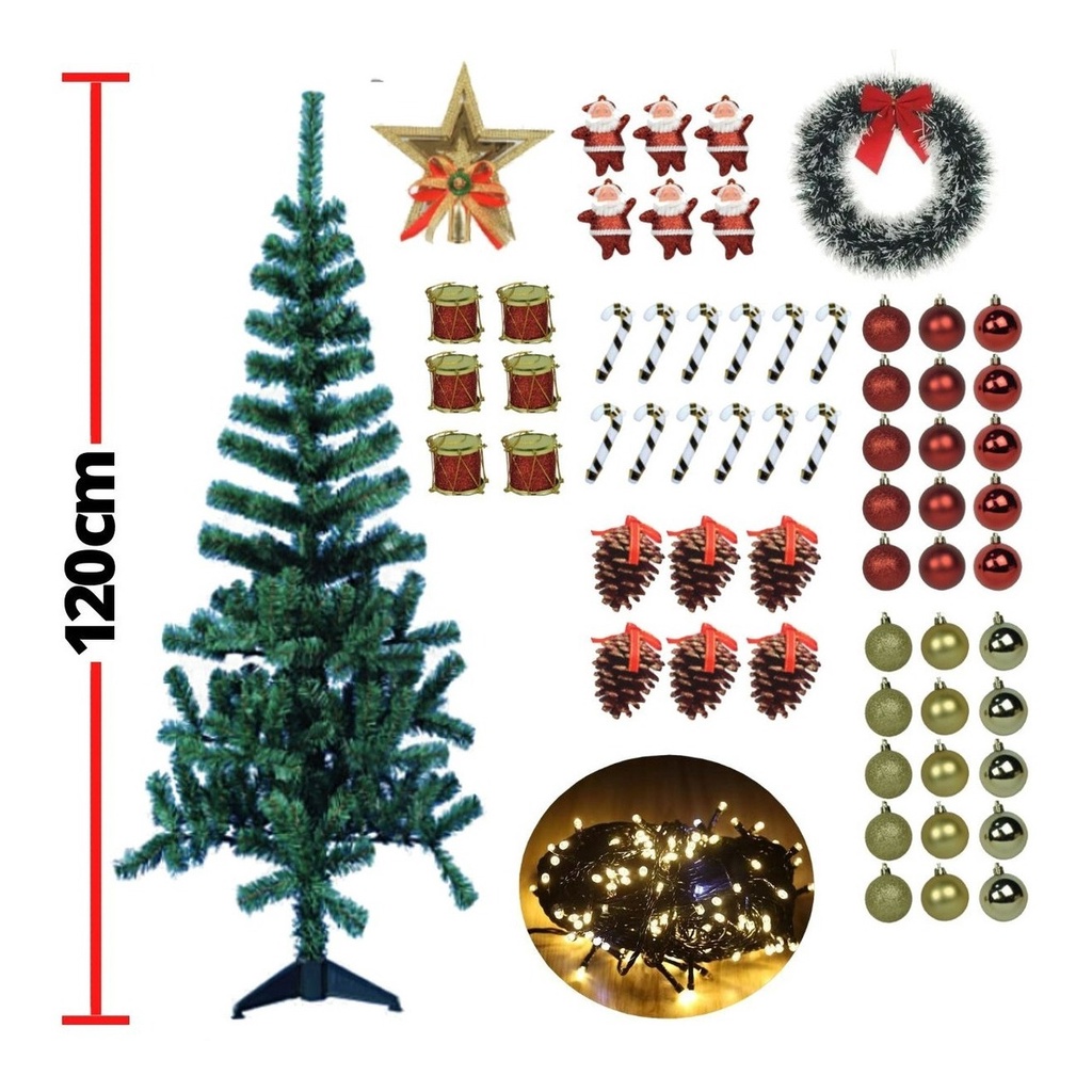 Árvore De Natal Decorada Completa 68 Enfeites + Pisca 120cm com enfeites  vermelhos e dourados | Shopee Brasil