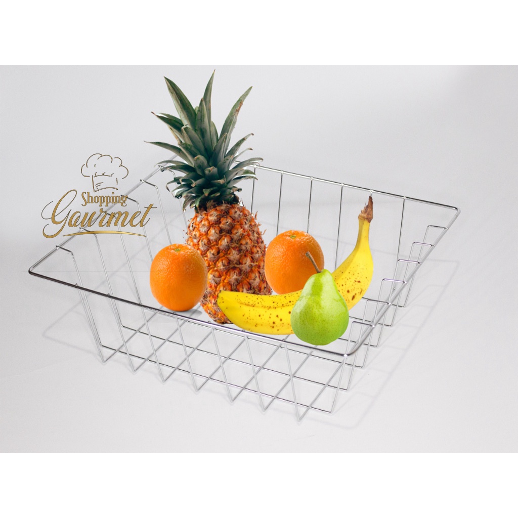 Kit 03 Cesto Avulso Aramado Multiuso Cromado Para Fruteiras Frutas + 03 Pares De Corrediças