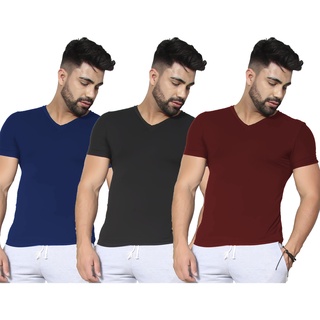 Kit 3 Camisetas Masculina Gola V Slim Fit Com Lycra Elastano Justas