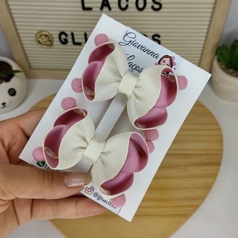 Duplinha de Laço Mini Boutique Estilo com Pompom/ Parzinho de Laço Infantil/ Laço de Cabelo Infantil