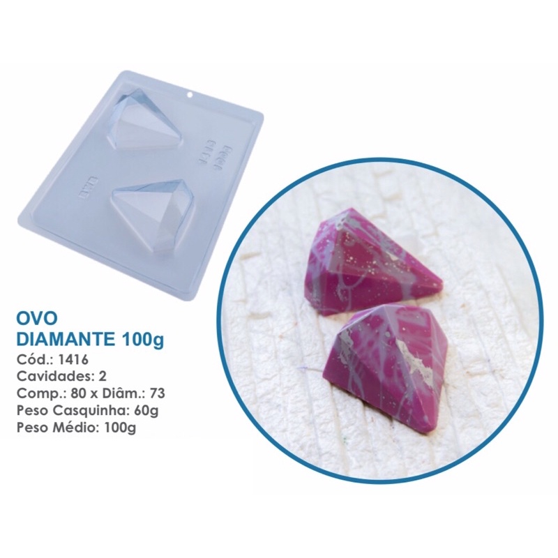 1~4 Forma BWB Com Silicone (3 partes) Para Chocolate Cód. 1416 - Ovo Diamante 100g. Páscoa (CHOCO)