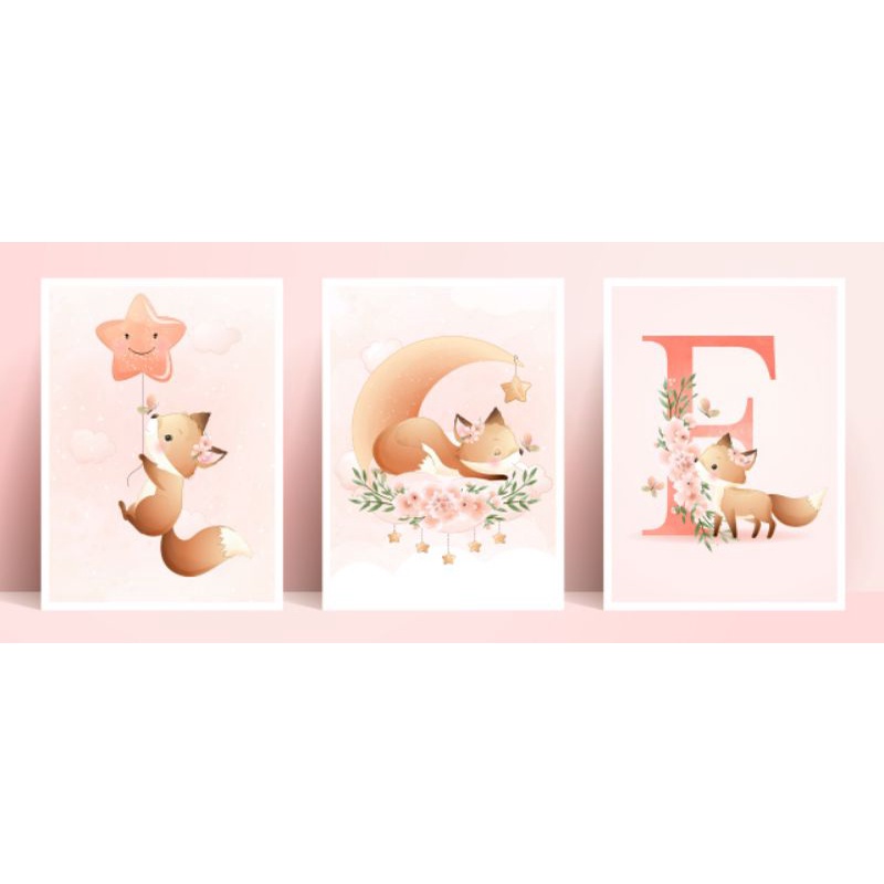 Quadro decorativo infantil personalizado com nome da criança raposa inicial do nome lindo bonito top