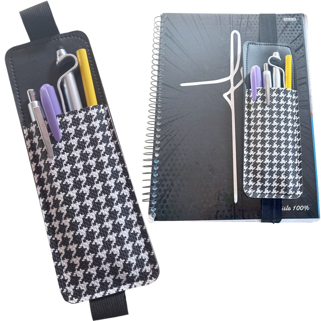 Porta Lápis Estojo Elástico para Caderno Fichário Planner Agenda Couro Sintético Escolar Escritório
