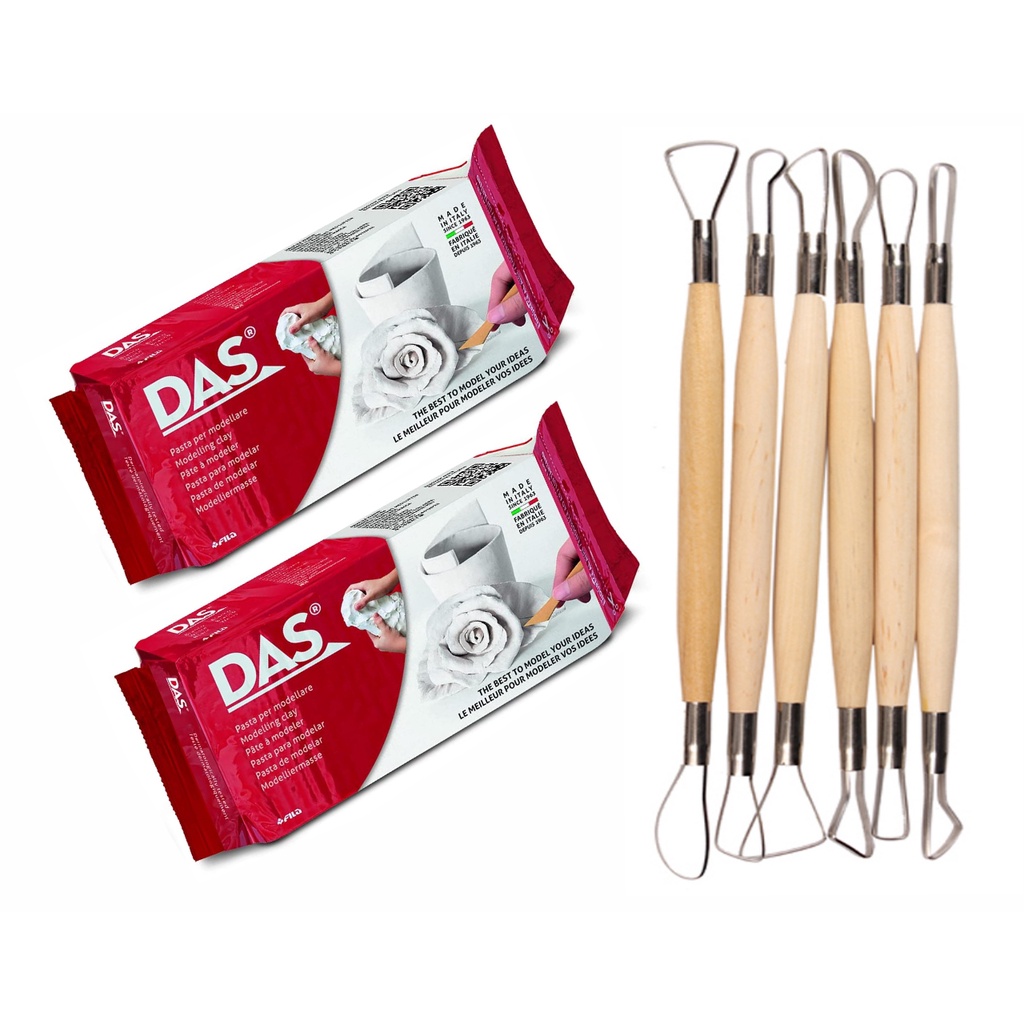 Das massa Ceramica Fria 1kg Branca +  Kit Estecas modelagem