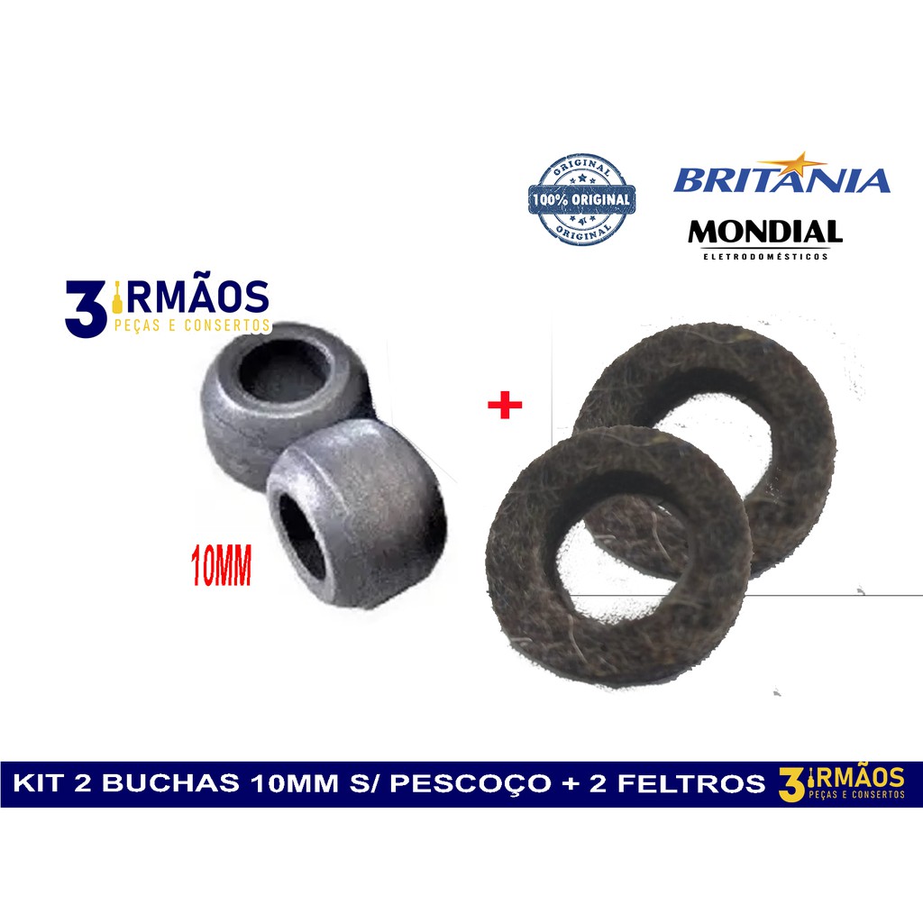 2 Buchas Circulador De Ar Britania C50 Turbo 10MM + 2 Feltros