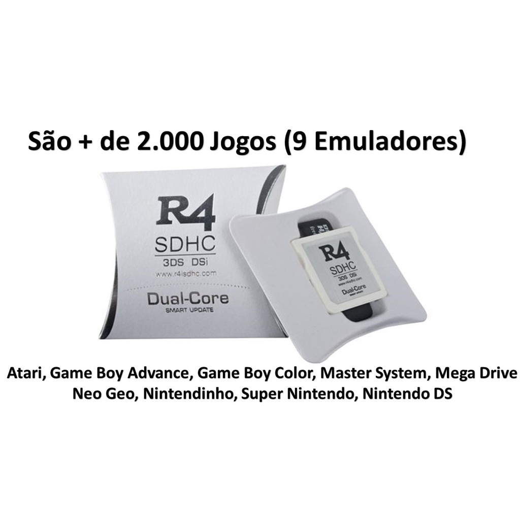 Cartão R4 Ds Sdhc + Sd32gb + De 2000 Jogos + 9 Emuladores