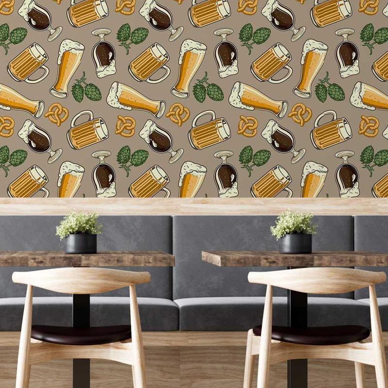 Papel de Parede Adesivo Cerveja Pretzel e Lúpulo N05070 Rolo de 0,58x3,00