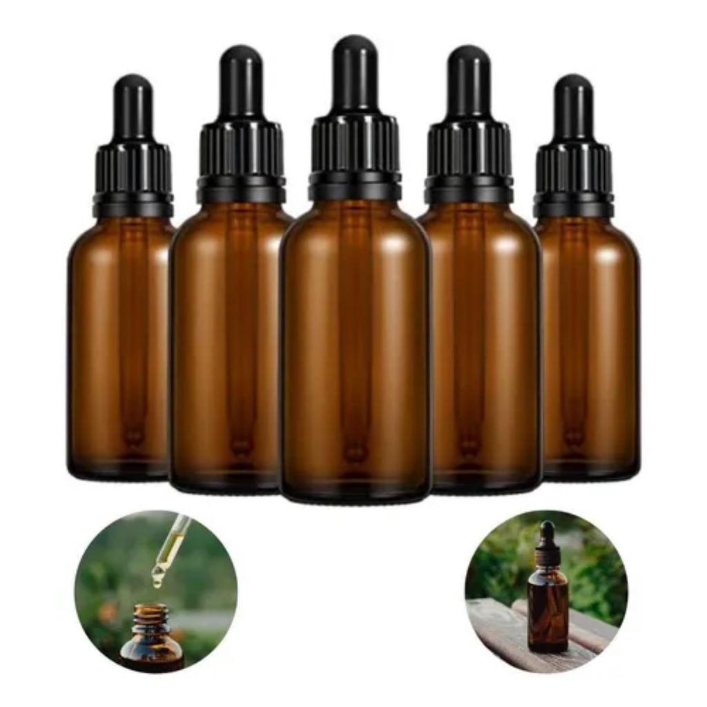 Kit 5 Frascos De Óleo Essencial Âmbar Com Conta Gotas Vidro 30ml