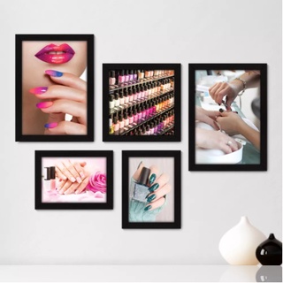 Quadros decorativos 5 peças mosaicos para sua sala ou quarto Manicure - Salão de Beleza - Unhas Star = 394