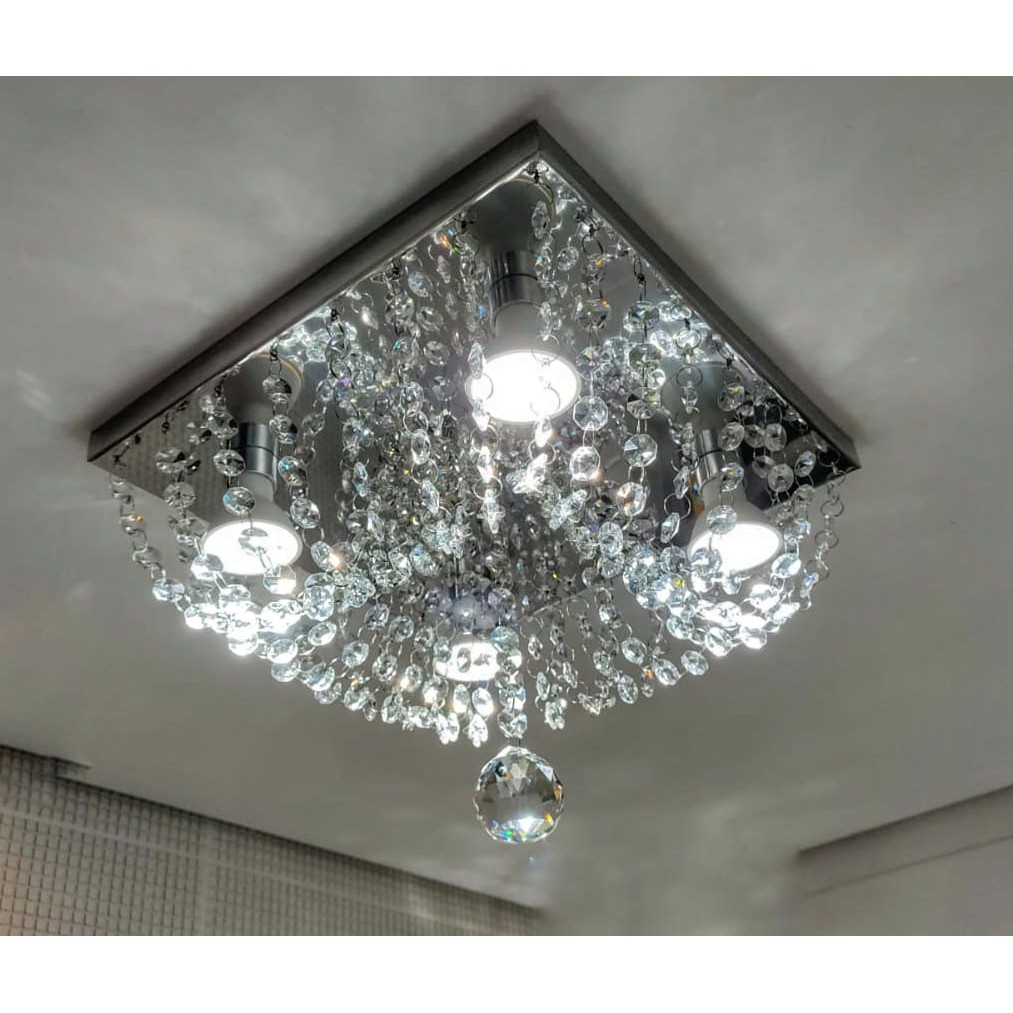 Lustre de Cristal K9 Meia Lua 30x30 Inox Espelhado – Enviado Montado com Soquetes GU10
