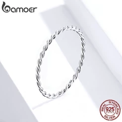 Bamoer Rings 925 Toda A Prata Anel Versátil Simples Moda Elegante Jóias Presentes Para As Mulheres