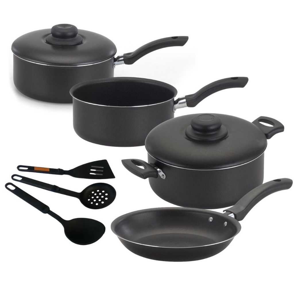 Jogo De Panelas E Espatulas 7 Peças Preto Nacional em Oferta na Shopee