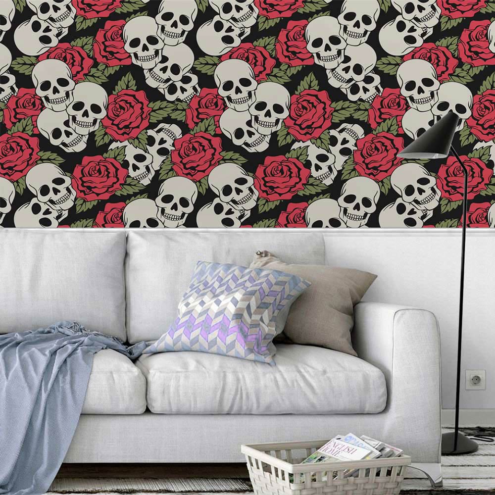 Papel de Parede Adesivo Vinílico Caveira (Rolo 1m x 50cm) em Oferta na Shopee