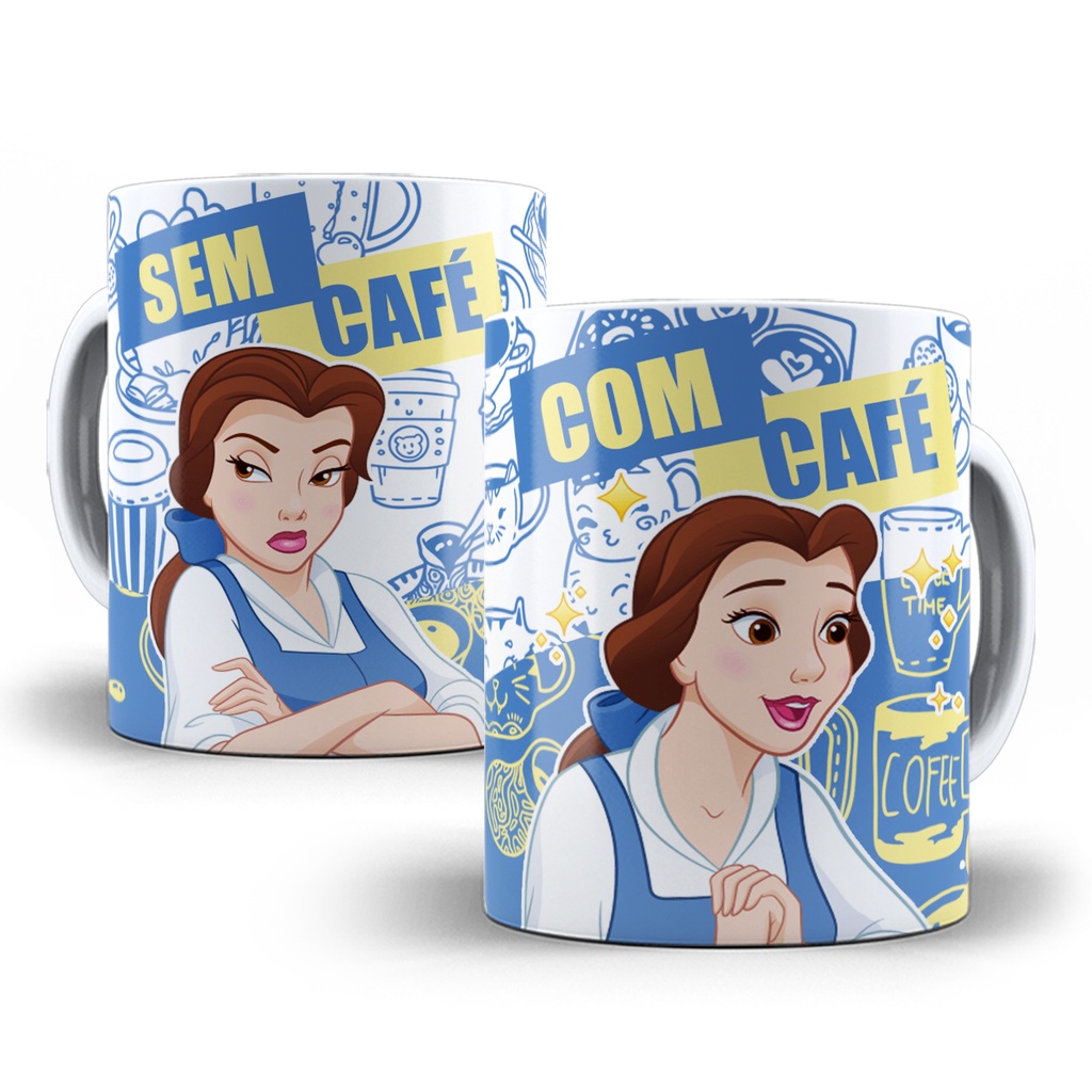 Caneca Bela A Bela e a Fera  Com Café Sem Café Personalizada