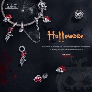 Contas Bamoer 925 Rosa De Prata E Crânio Pandente De Sangue Da Série Halloween Acessórios Diy Para Mulheres Homens Presentes
