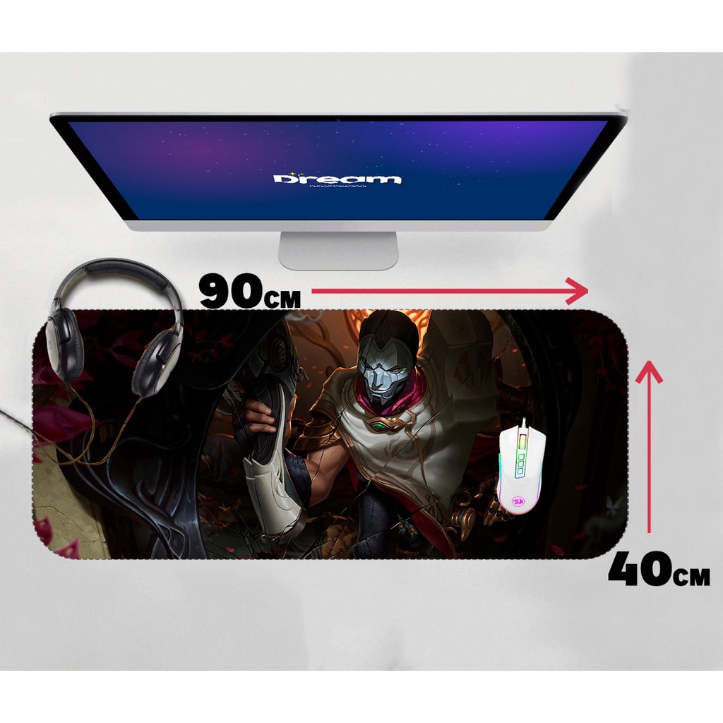 Mouse Pad Gamer Jhin League of Legends LOL Extra Grande 90x40 70x30 Personalizado borda costurada mousepad