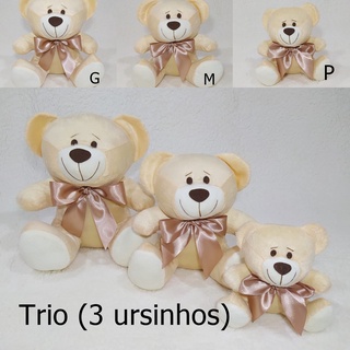 Urso Avulso e Trio De Ursinhos Com Laço Bege Cetim P/ Nichos 14cm 20cm 25cm em Oferta na Shopee