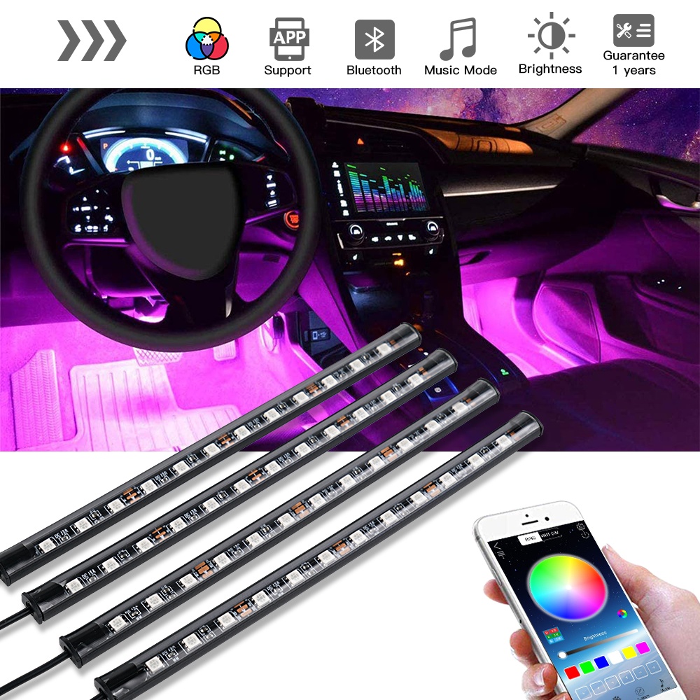72 LED RGB Veículo Interior Atmosfera Tira De Luz Decorativa Pé Lâmpada Com USB Controle Remoto Sem Fio Música Vários Modos De Neon Conduzida