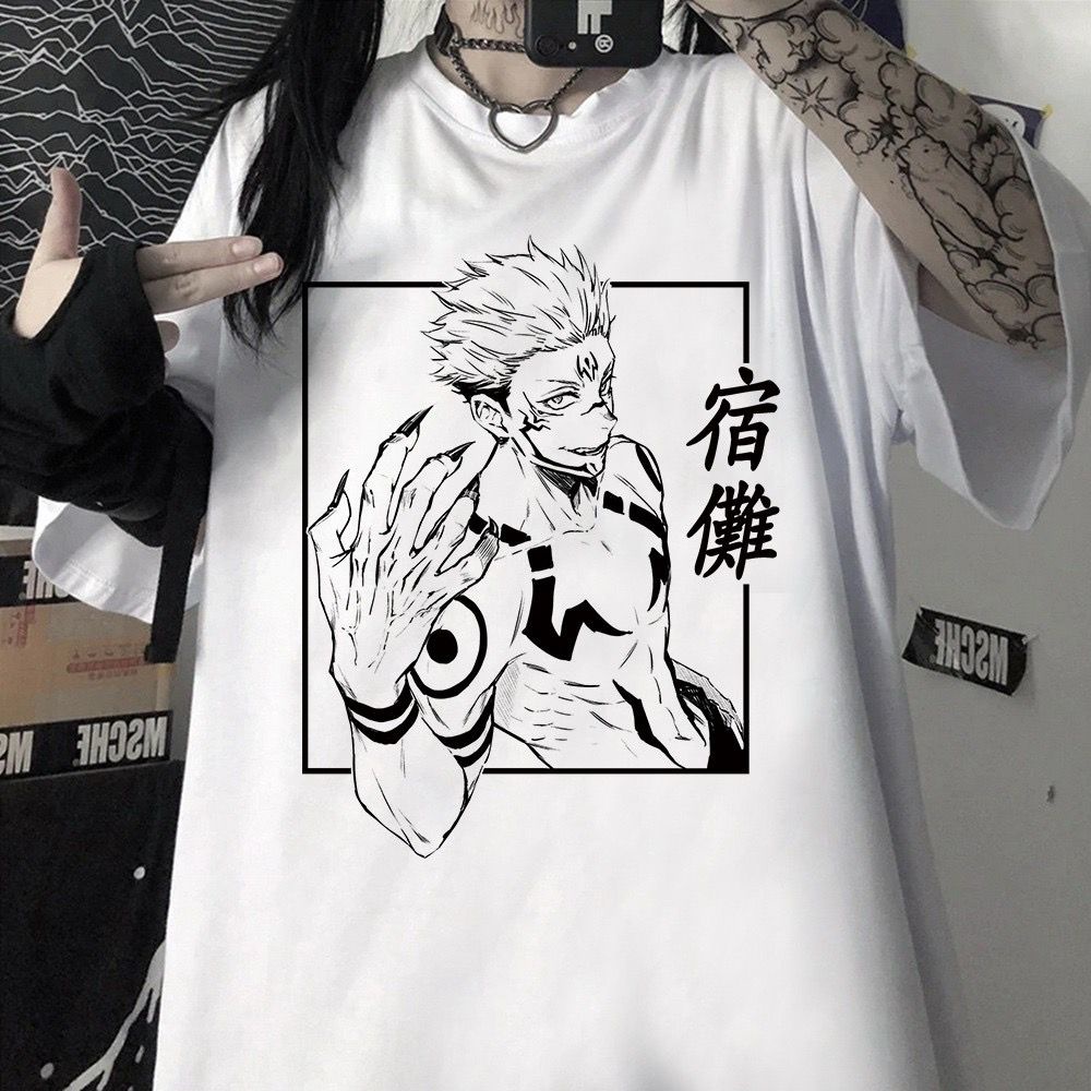 Camiseta Jujutsu Kaisen Unissex Anime Sukuna Satoru Gojo Yuji Itadori Nobara Panda Maculina 1805