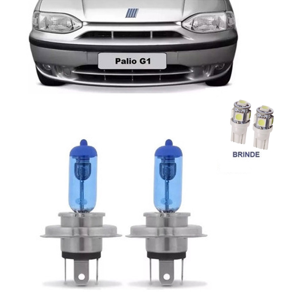 Par Lâmpada Super Branca H4 Fiat Palio 96 97 98 99 2000 + Brinde