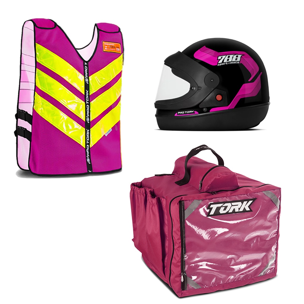 Kit Motoboy Entregador Mochila Térmica + Capacete Fechado + Colete Refletivo Resistente Delivery