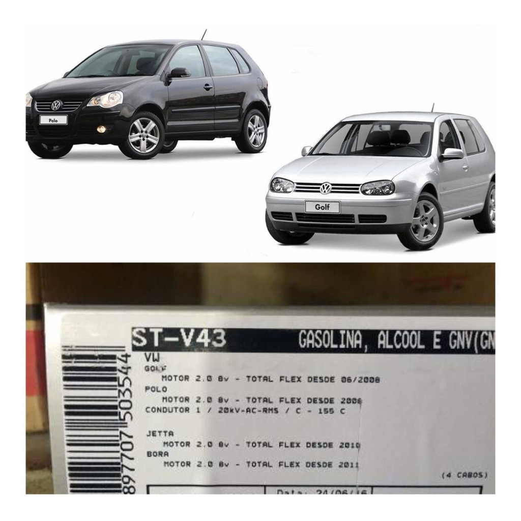 Cabo De Vela Ngk Stv43 Golf 2.0 8v Total Flex  Polo 2.0 Novo