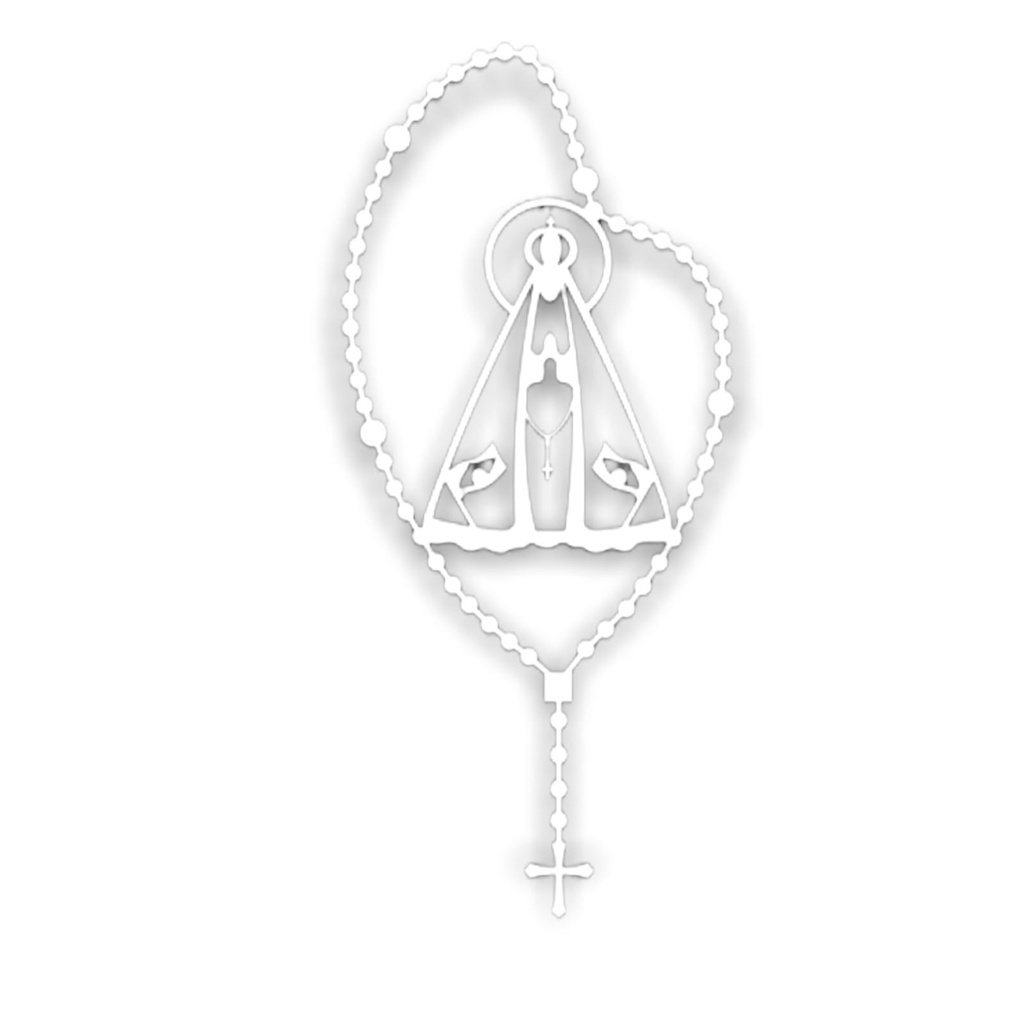 Adesivo Para Carro N Senhora Aparecida Terço Branco 8x4cm