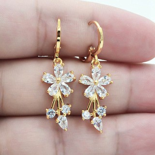 18 K Amarelo Ouro Cheio De Cristal Flor Topazio Mulheres Elegantes Brincos De Zircão