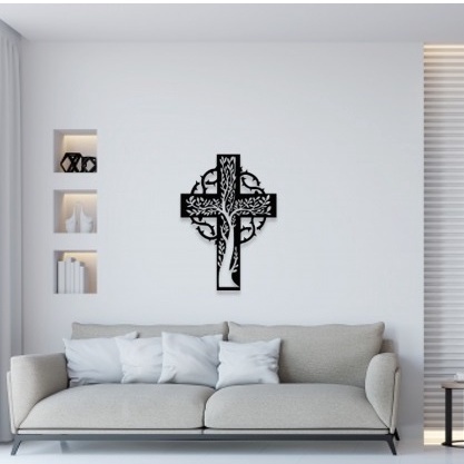 Quadro Decoração Cruz Sala Quarto Cozinha Escritório Crucifixo Árvore Religioso Cristo Mdf 3mm