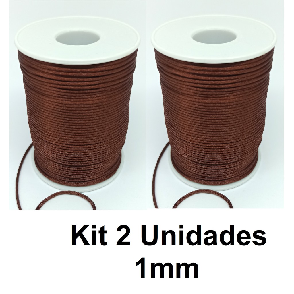 Fio De Seda Acetinado Rabo de Rato 1mm Rolo 100 Metros - Marrom Kit 2 Unidades