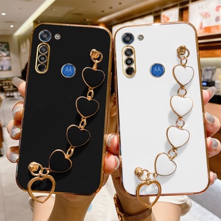 Capa De Celular Motorola Moto G8 G8 Power G8 Play Moda Pulseira De Coração Nova Borda Reta Banhada Para Câmera