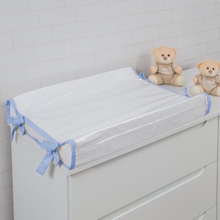 Trocador de Comoda Americano Branco com Azul Claro 65x45 com Capa Plástica Impermeável